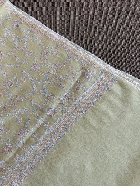 Light Green Jali Sozni Embroidery Handwoven Cashmere Pashmina Scarf