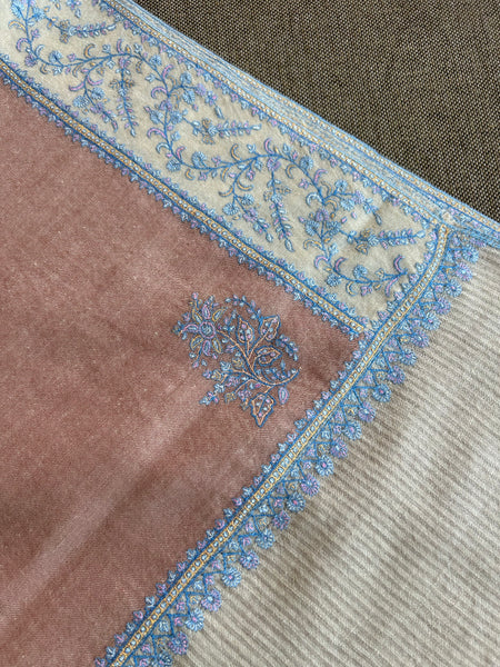 Pink Boteh Sozni Embroidery Handwoven Cashmere Pashmina Scarf