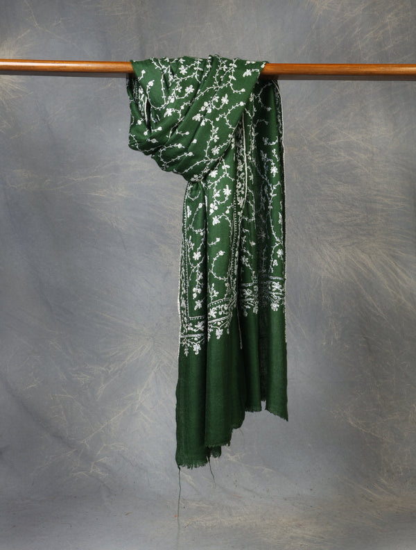 Green Jali Embroidery Cashmere Pashmina Scarf — Jali openwork embroidery pashmina shawl from Srinagar