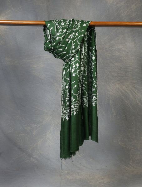 Green Jali Embroidery Cashmere Pashmina Scarf