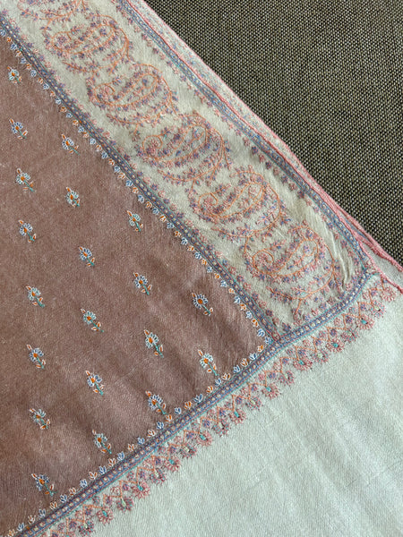 Pink Sozni Embroidery Handwoven Cashmere Pashmina Scarf