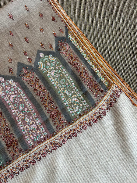 Natural Sozni Embroidery Handwoven Cashmere Pashmina Scarf