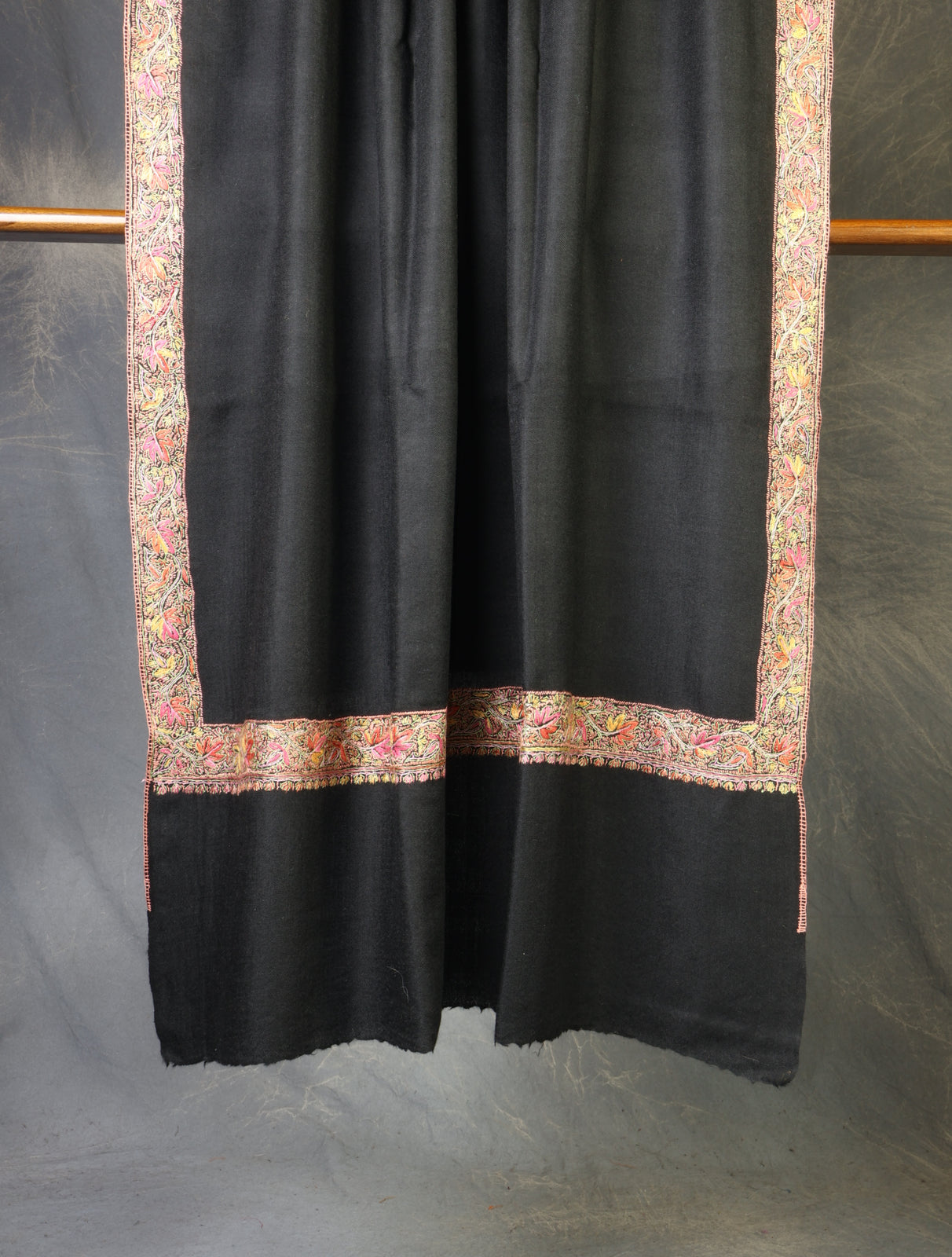 Black Base Small Border Embroidery Merino Shawl