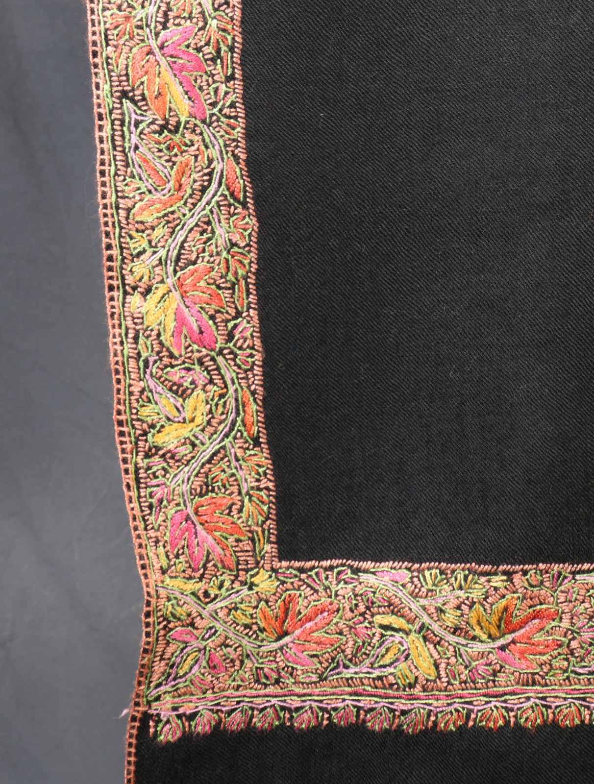 Black Base Small Border Embroidery Merino Shawl