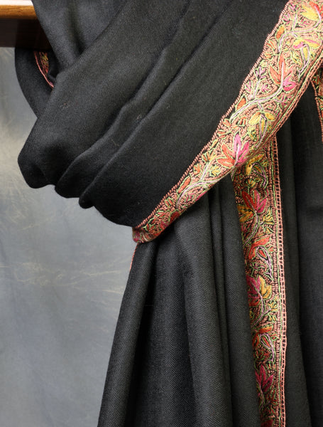 Black Base Small Border Embroidery Merino Shawl