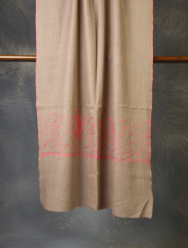 Natural Base Big Border Sozni Embroidery Merino Wool Scarf