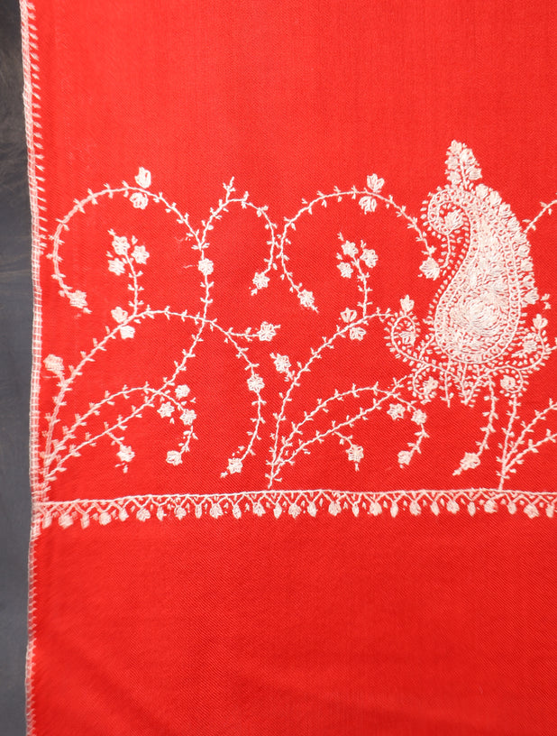 Red Base Big Border Sozni Embroidery Merino Wool Scarf