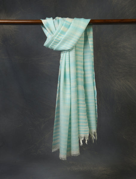 Sky Blue Plaid Pure Cashmere Check Scarf Pashmina – Handwoven Luxury