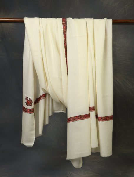 Oversized 3 yard Ivory Base Small Border Embroidery Merino Shawl
