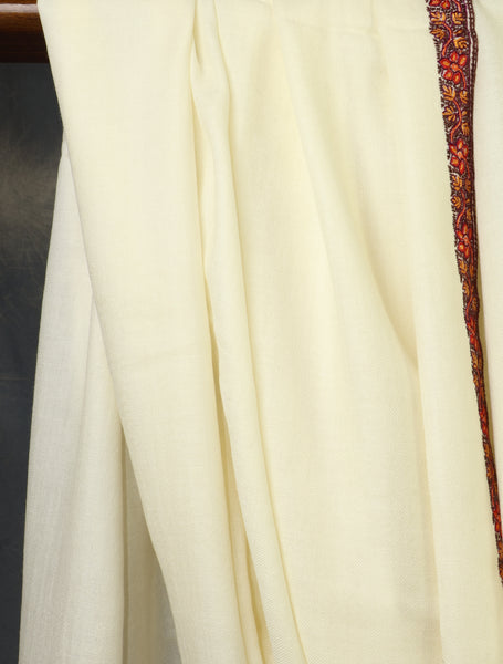Oversized 3 yard Ivory Base Small Border Embroidery Merino Shawl