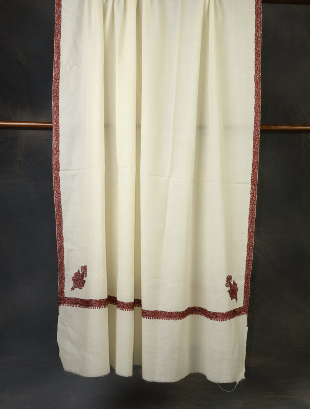 Oversized 3 yard Ivory Base Small Border Embroidery Merino Shawl
