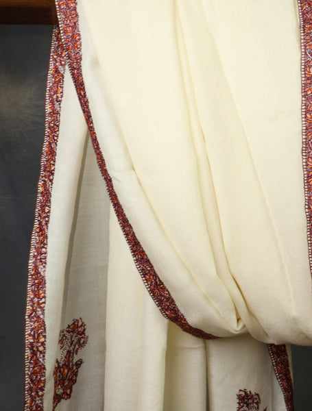 Oversized 3 yard Ivory Base Small Border Embroidery Merino Shawl