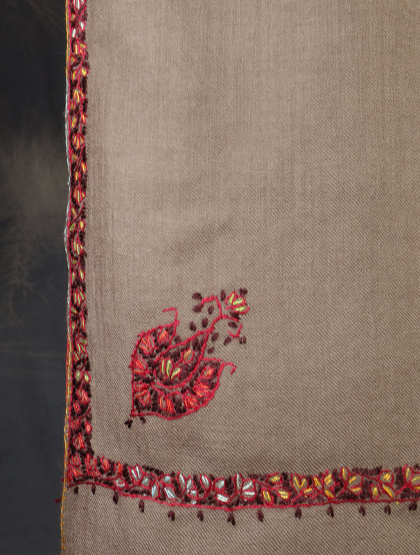 Oversized 3 yard Natural Base Small Border Embroidery Merino Shawl
