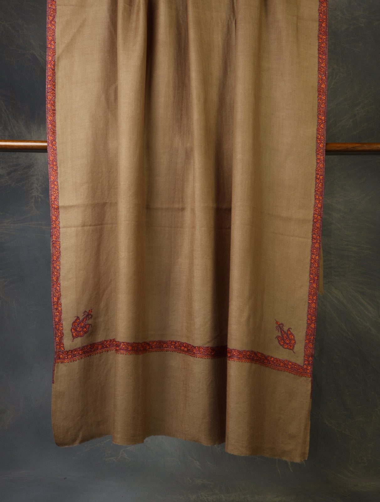Beige Base Small Border Embroidery Merino Shawl