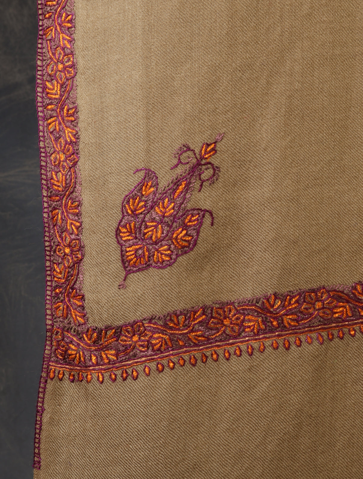 Beige Base Small Border Embroidery Merino Shawl