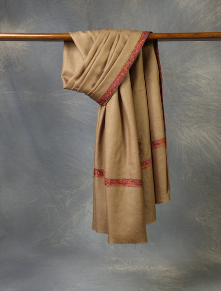 Beige Base Small Border Embroidery Merino Shawl