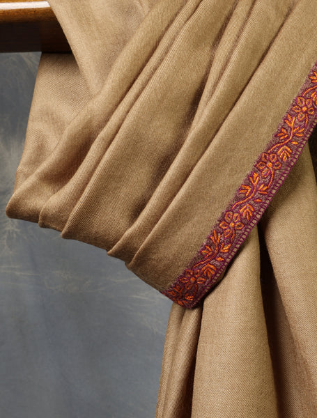 Beige Base Small Border Embroidery Merino Shawl