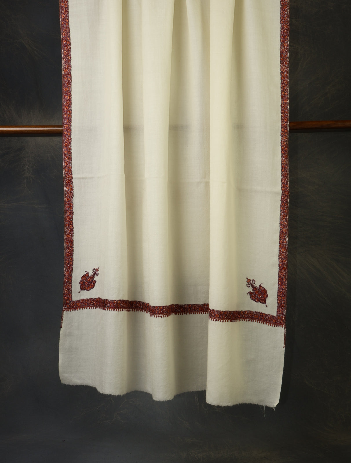 Ivory Base Small Border Embroidery Merino Shawl