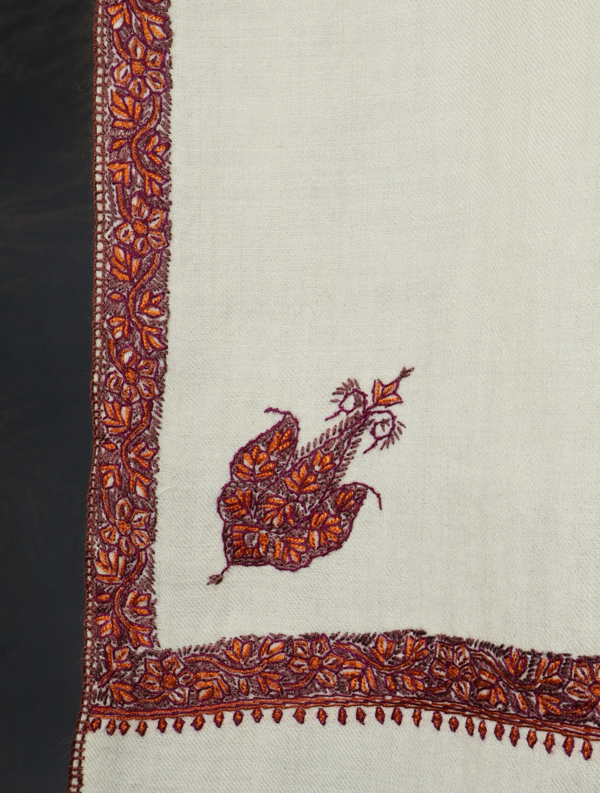 Ivory Base Small Border Embroidery Merino Shawl