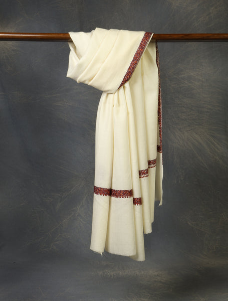 Ivory Base Small Border Embroidery Merino Shawl