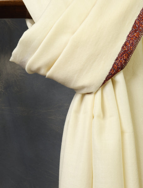 Ivory Base Small Border Embroidery Merino Shawl