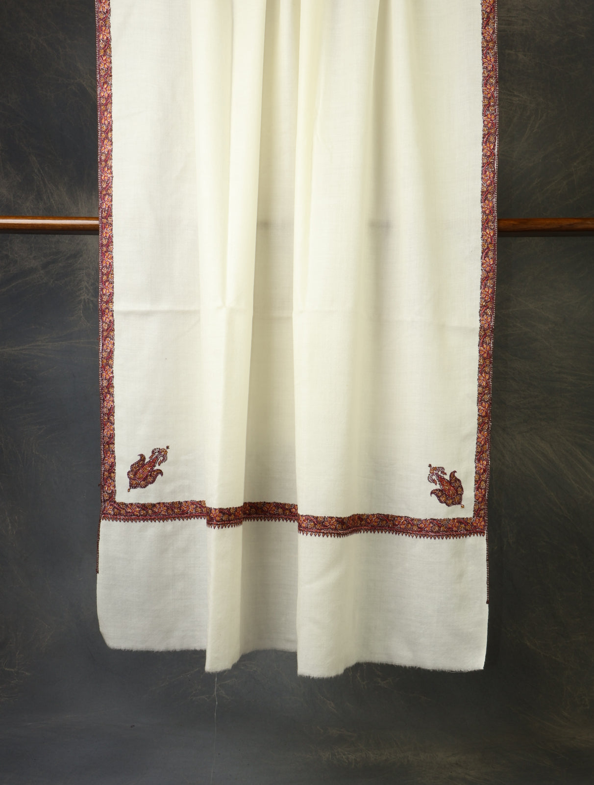 Ivory Base Small Border Embroidery Merino Shawl