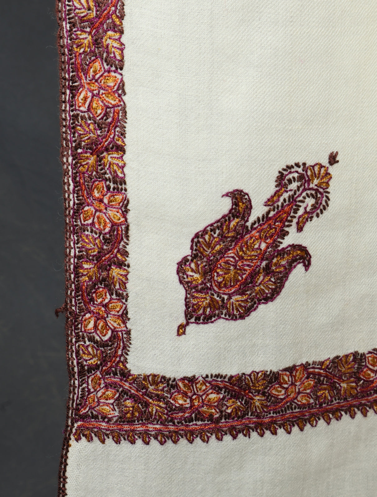 Ivory Base Small Border Embroidery Merino Shawl