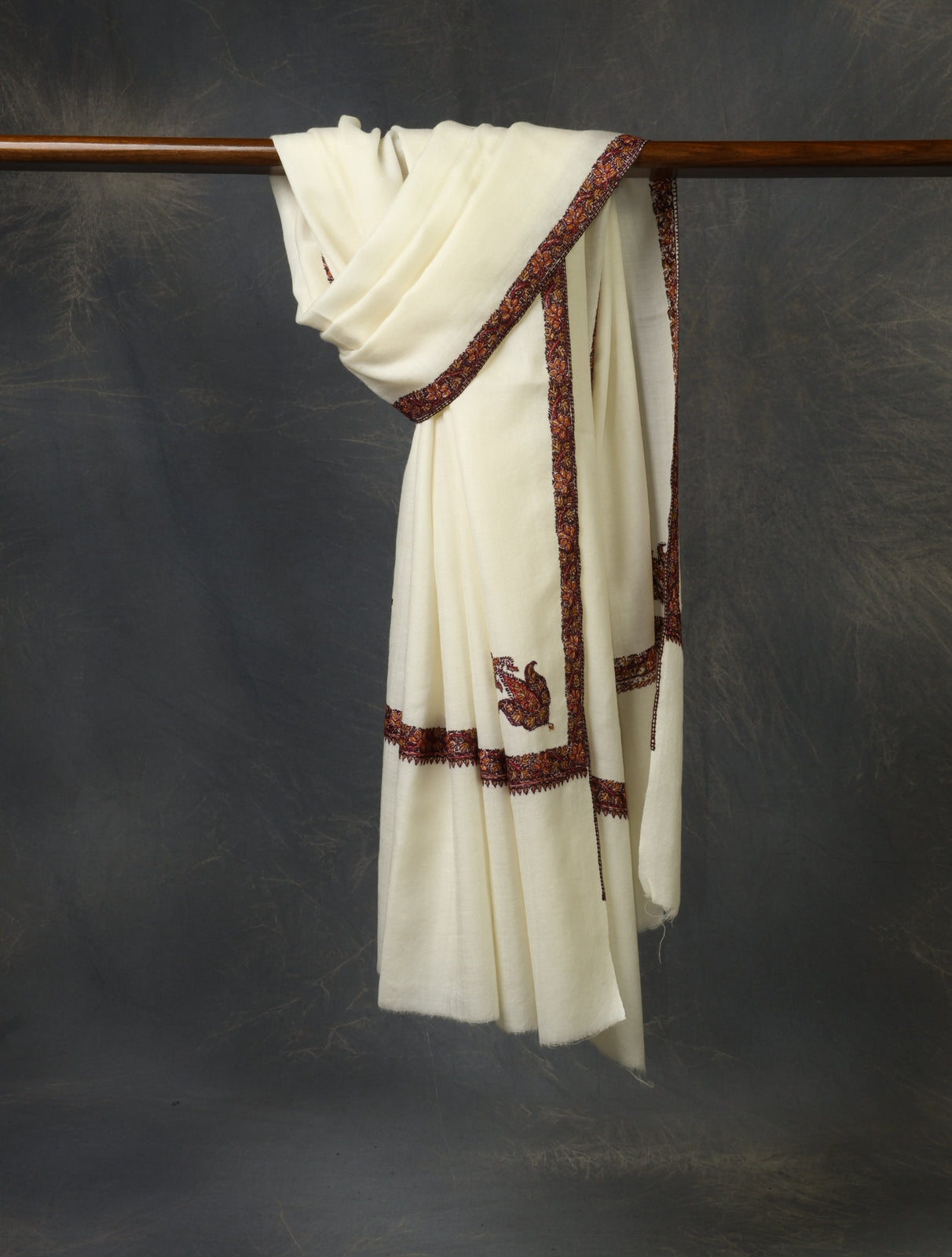 Ivory Base Small Border Embroidery Merino Shawl