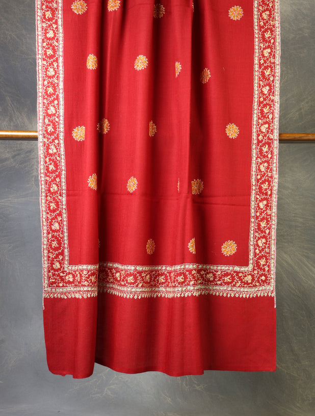 Red Base With Red Buteh Motif Merino wool Embroidery Shawl