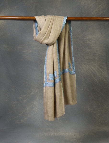 Natural colour with Small Border Embroidery Cashmere Pashmina Scarf