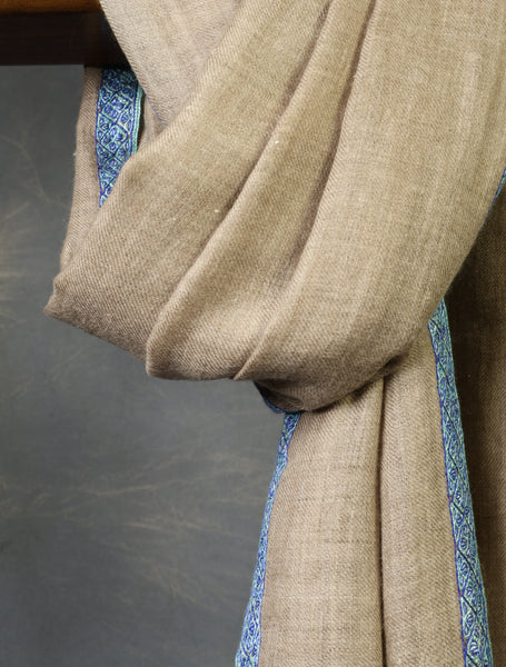 Natural colour with Small Border Embroidery Cashmere Pashmina Scarf
