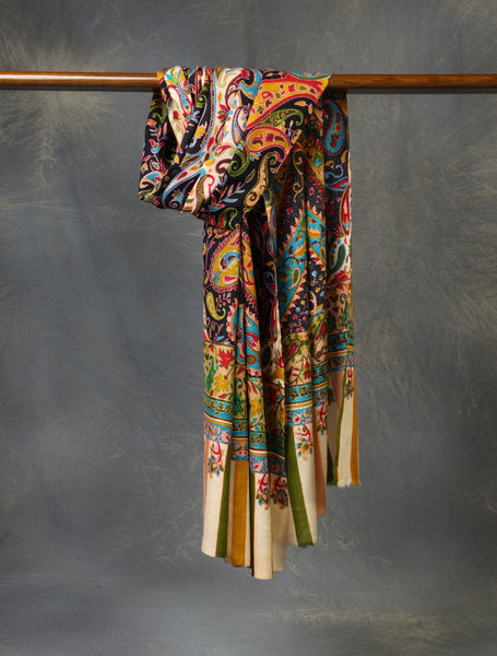 Multicolor Kalamkari Jali Embroidery Pashmina Cashmere Scarf