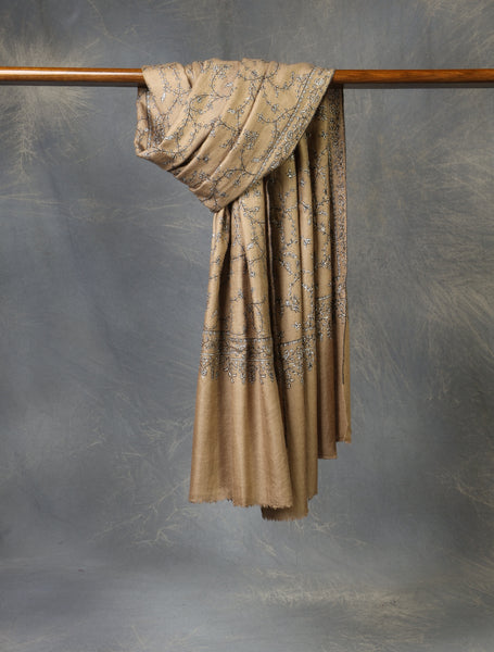 Natural Base With Jali Embroidery Pashmina Cashmere Shawl