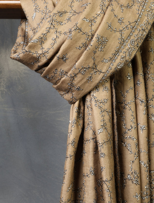 Natural Base With Jali Embroidery Pashmina Cashmere Shawl — pashmina shawl detail