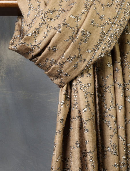 Natural Base With Jali Embroidery Pashmina Cashmere Shawl