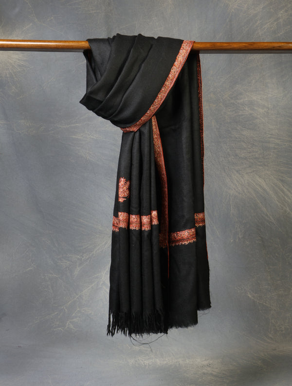 Black Base Small Border Embroidery Cashmere Pashmina Shawl