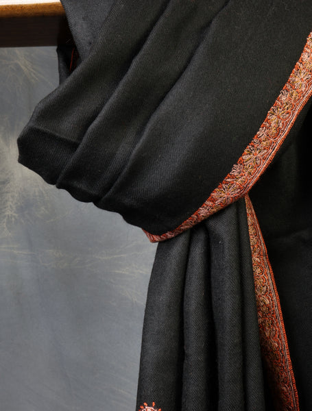 Black Base Small Border Embroidery Cashmere Pashmina Shawl