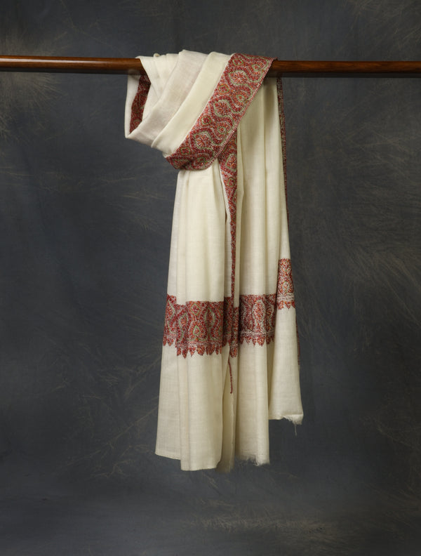 Ivory Base Big Border Embroidery Cashmere Pashmina Shawl