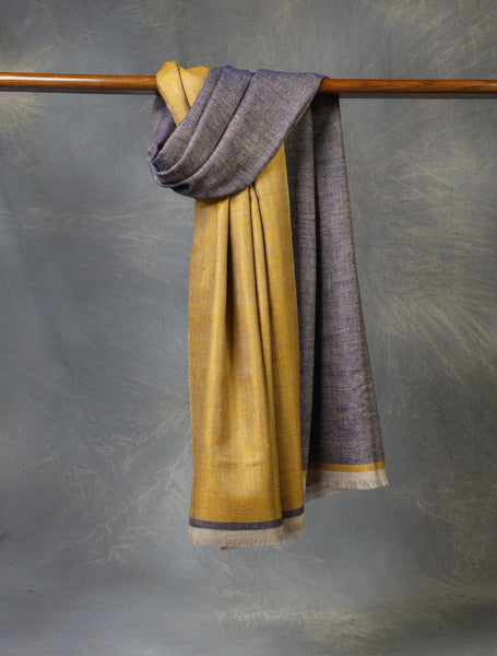 Mustard Yellow And Black Reversible Handwoven Cashmere Pashmina Shawl