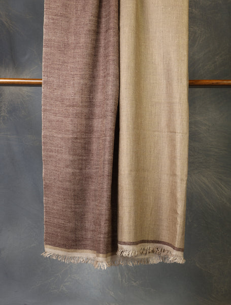 Brown And Beige Reversible Handwoven Cashmere Pashmina Shawl