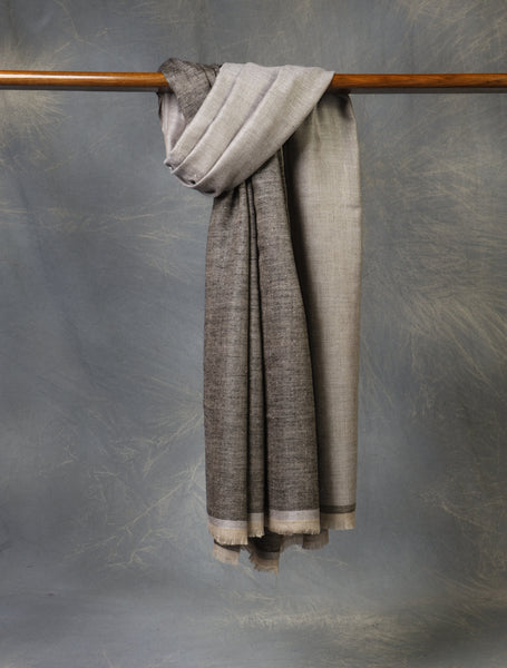 Black And Stone Grey Reversible Handwoven Cashmere Pashmina Shawl