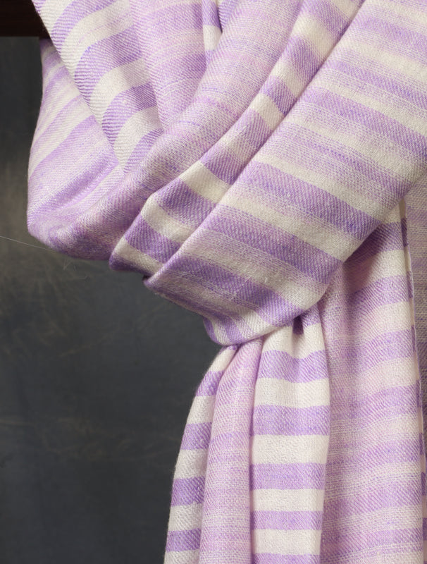 Purple and White Plaid Pure Cashmere Pashmina Scarf – Handwoven Luxury