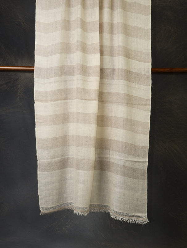 Natural And Ivory Plaid Pure Cashmere Pashmina Scarf – Handwoven Luxury