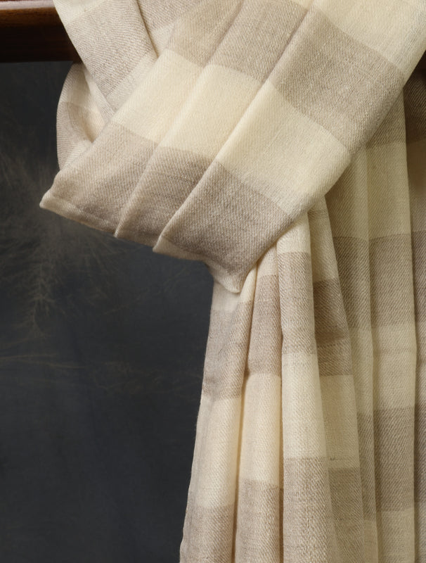 Natural And Ivory Plaid Pure Cashmere Pashmina Scarf – Handwoven Luxury