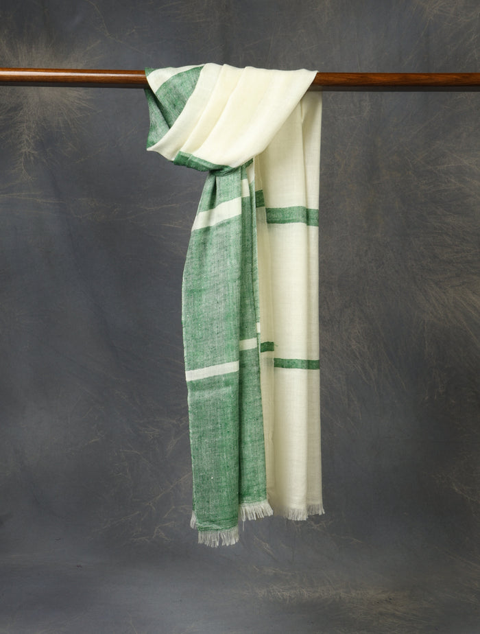 Green And Ivory Plaid Pure Cashmere Pashmina Scarf – Handwoven Luxury