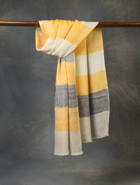 Mustard And Ivory Plaid Pure Cashmere Pashmina Scarf – Handwoven Luxury