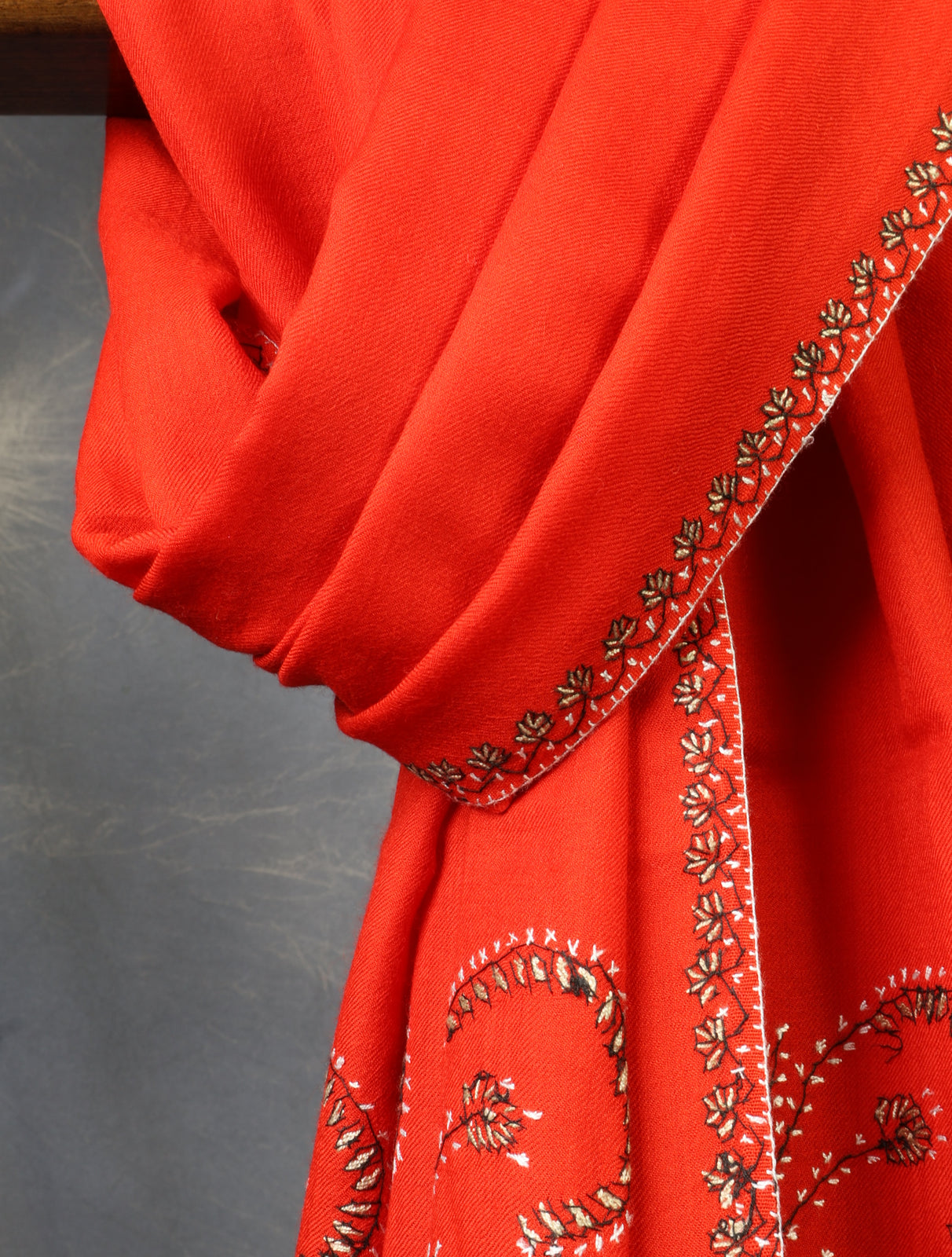 Red Base Big Border Embroidery Merino Shawl