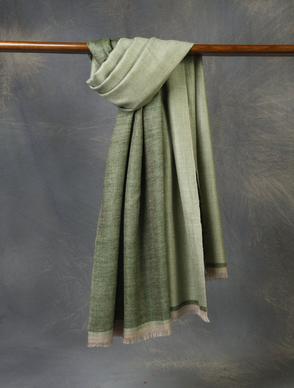 Olive And Mint Green Reversible Handwoven Cashmere Pashmina Shawl — reversible cashmere winter shawl handwoven in Kashmir