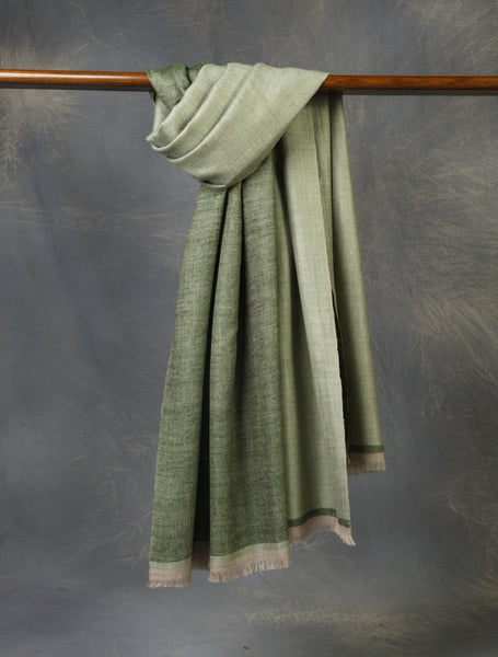 Olive And Mint Green Reversible Handwoven Cashmere Pashmina Shawl