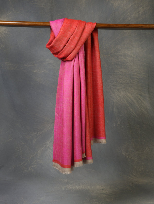 Pink And Red Reversible Handwoven Cashmere Pashmina Shawl — reversible cashmere winter shawl handwoven in Kashmir